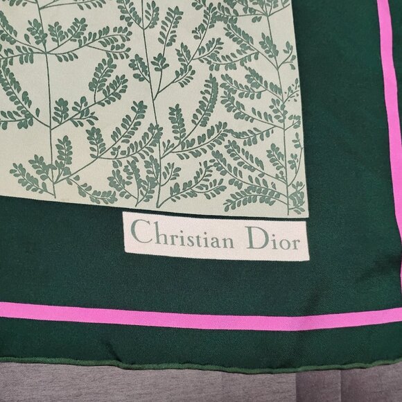 ❤️CHRISTIAN DIOR Pink Green Floral Silk Scarf Shawl Wrap Plump Forward Hem - Picture 3 of 7